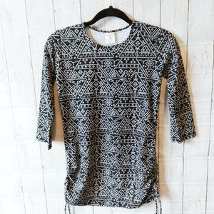 NWT Ella Mae Swim Shirt Women's Side Cinch Ties 3/4 Sleeves Black & White Small